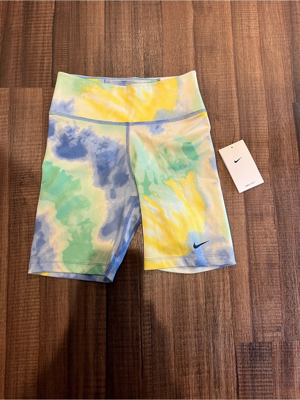 Nike Dri-FIT Tie-Dye Bike Shorts in Blue, Green & Yellow